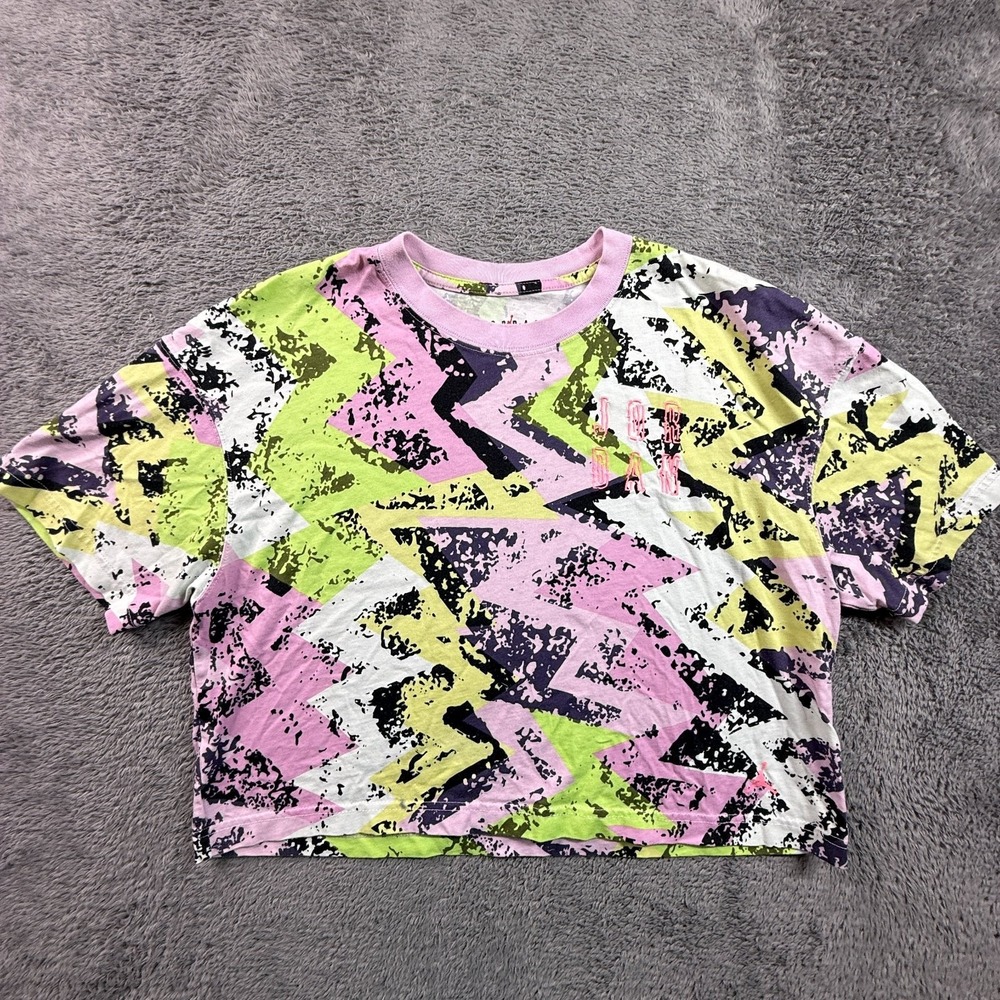 Jordan Women's M Heatwave Boxy Tee 90s Wave Pattern Retro Loose Fit Pink Green